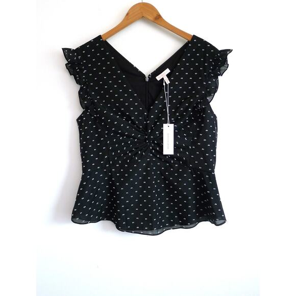 REBECCA TAYLOR Birdseye Dot Cap Sleeve Twist Top Organdy Shopbop 14 L NWT $275 - Picture 4 of 11